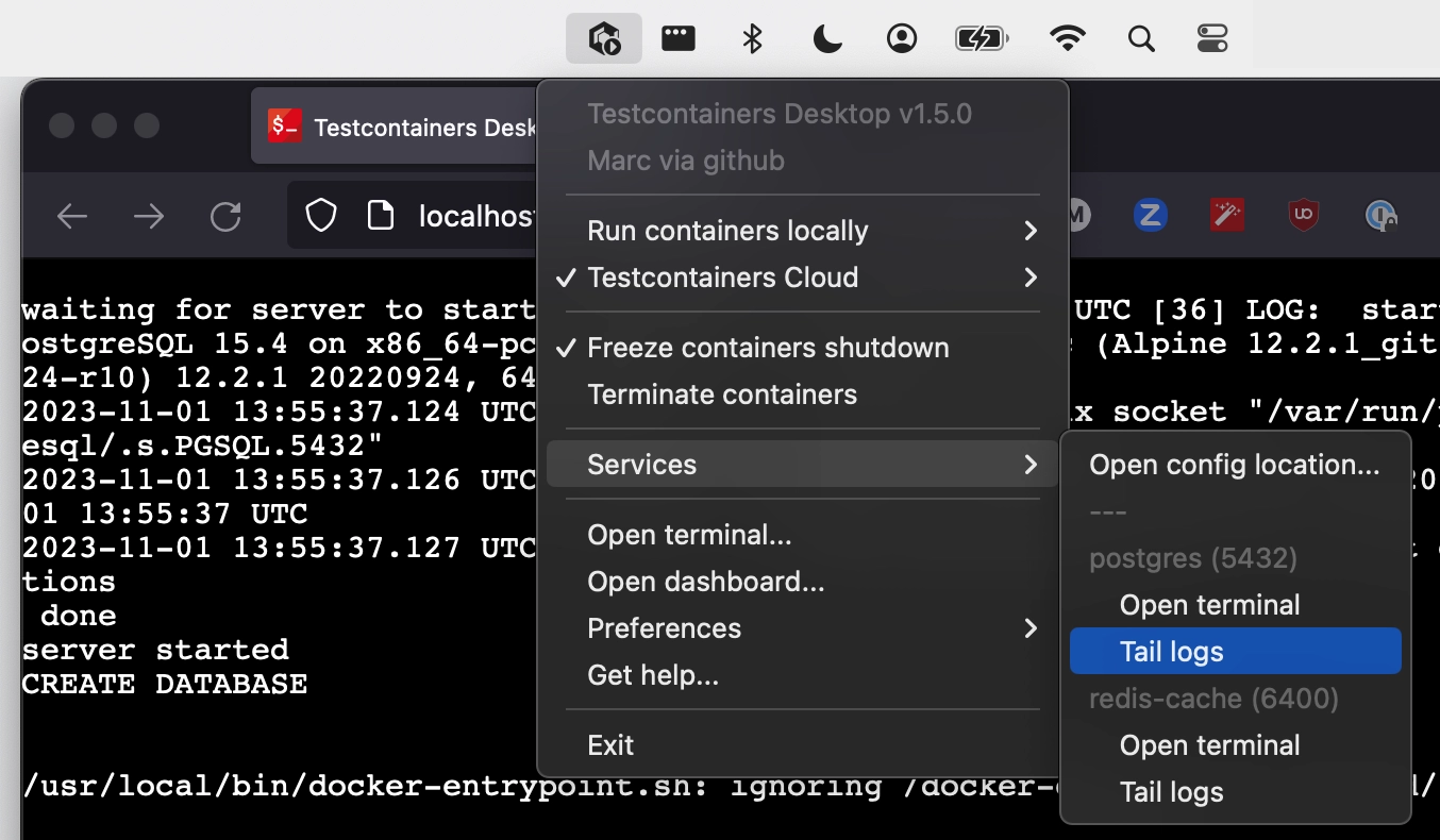 Testcontainers Desktop Tail Logs